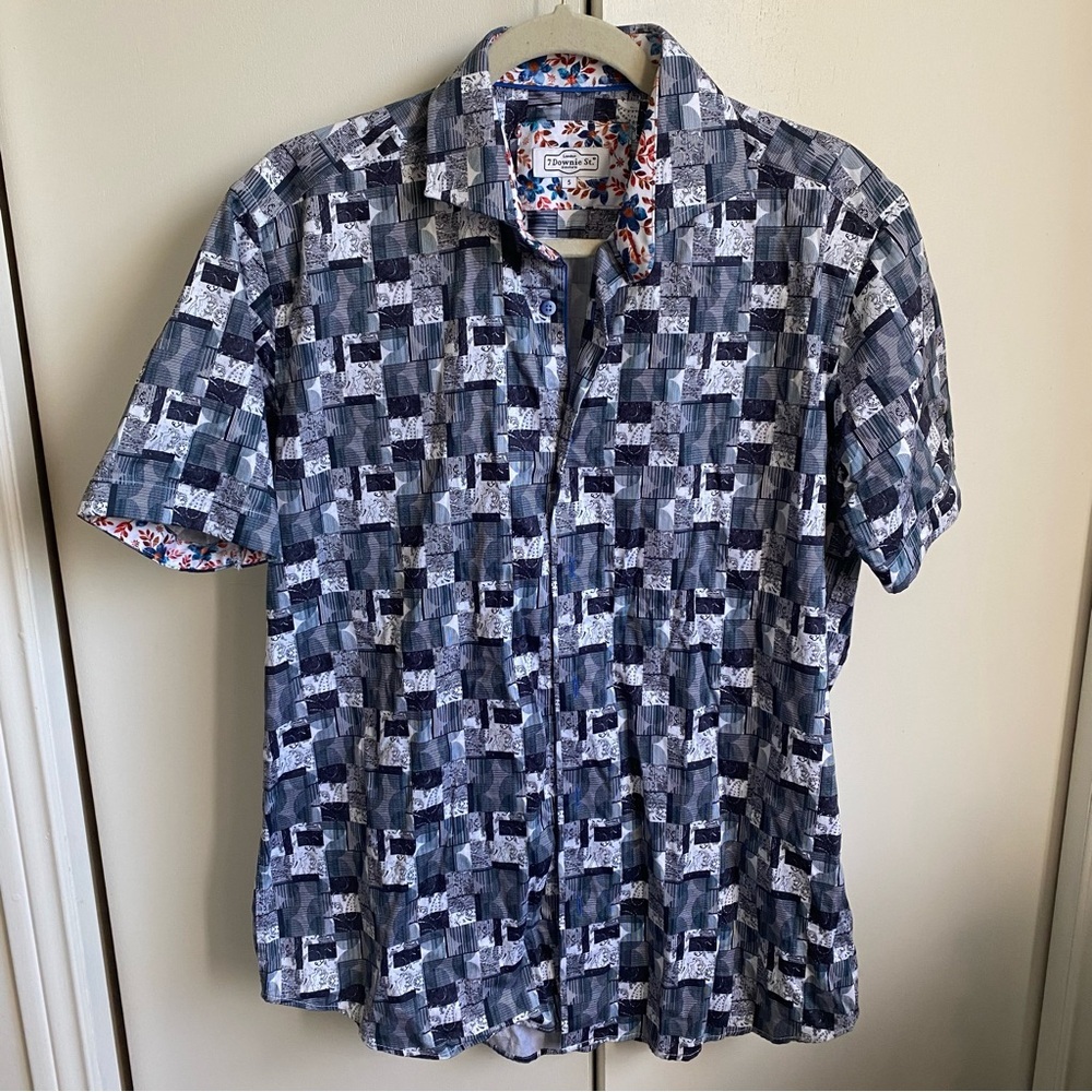 7 Downie St Couture Patterned Casual Sport Shirt L Preppy Coastal Business